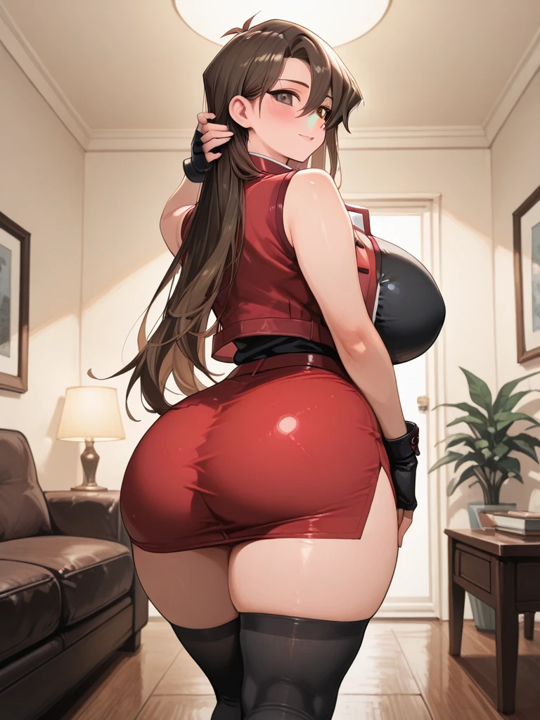 Naughty sexy views of a tattooed version of Tifa Lockhart modeling Christmas tight panties with matching top and boxing gloves alone in her dressing room while showing her sexy booty off