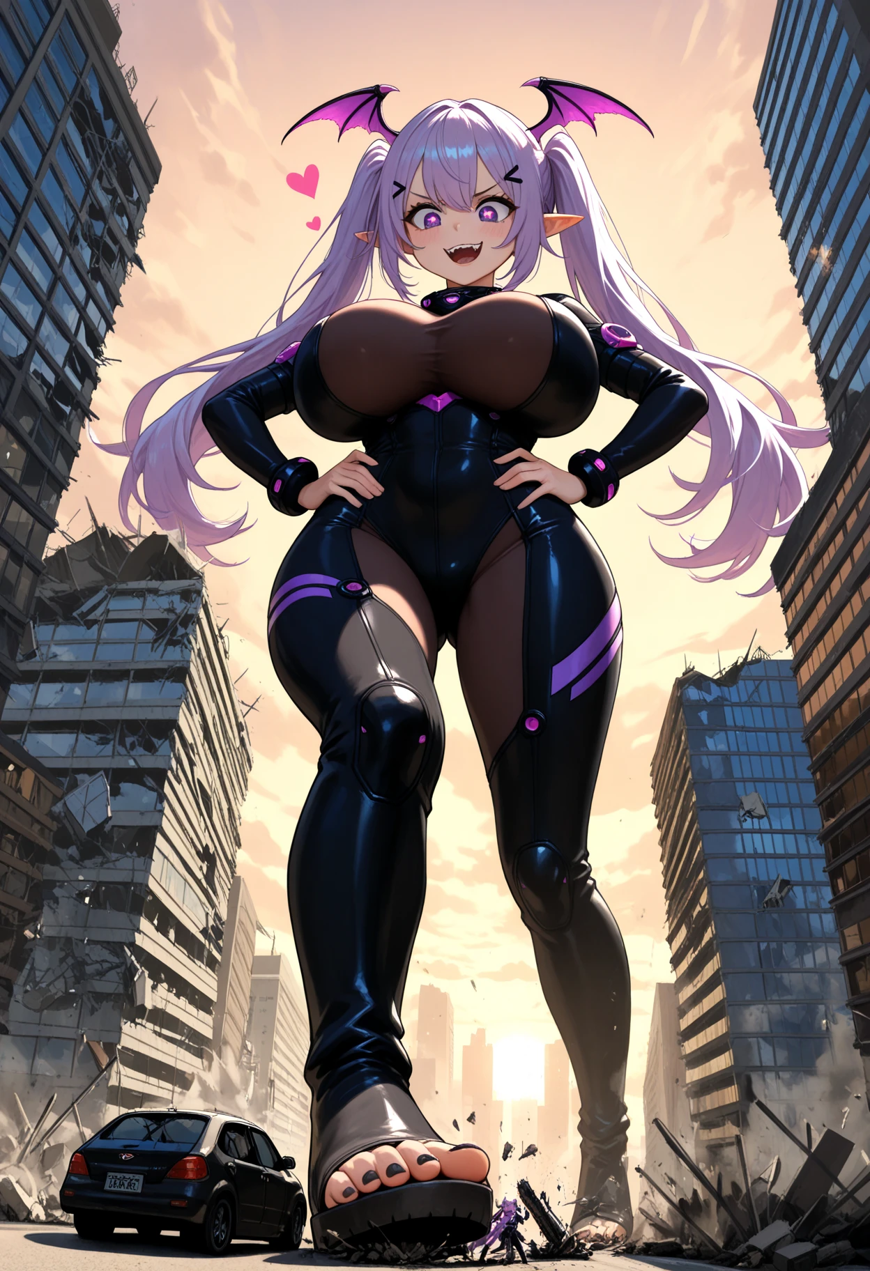 (Masterpiece)), ((Best Quality), (Ultra Detailed), ((Kawaii)), Cute, (Cute), (Very Detailed)), 4K, (8K), Best Quality, (Beautiful), (World Class Quality))), Very Detailed, High Resolution, (Detailed Shadow Beautiful Face), (Full Body), Mature Girl, Solo, (((Huge Tits))), (Sagging Tits))), (Bodysuit:1.2),,, Symbiote, Rich Action, City, Night view, glowing eyes, rich hair color, taihou \(enraptured companion\) \(azur lane\)