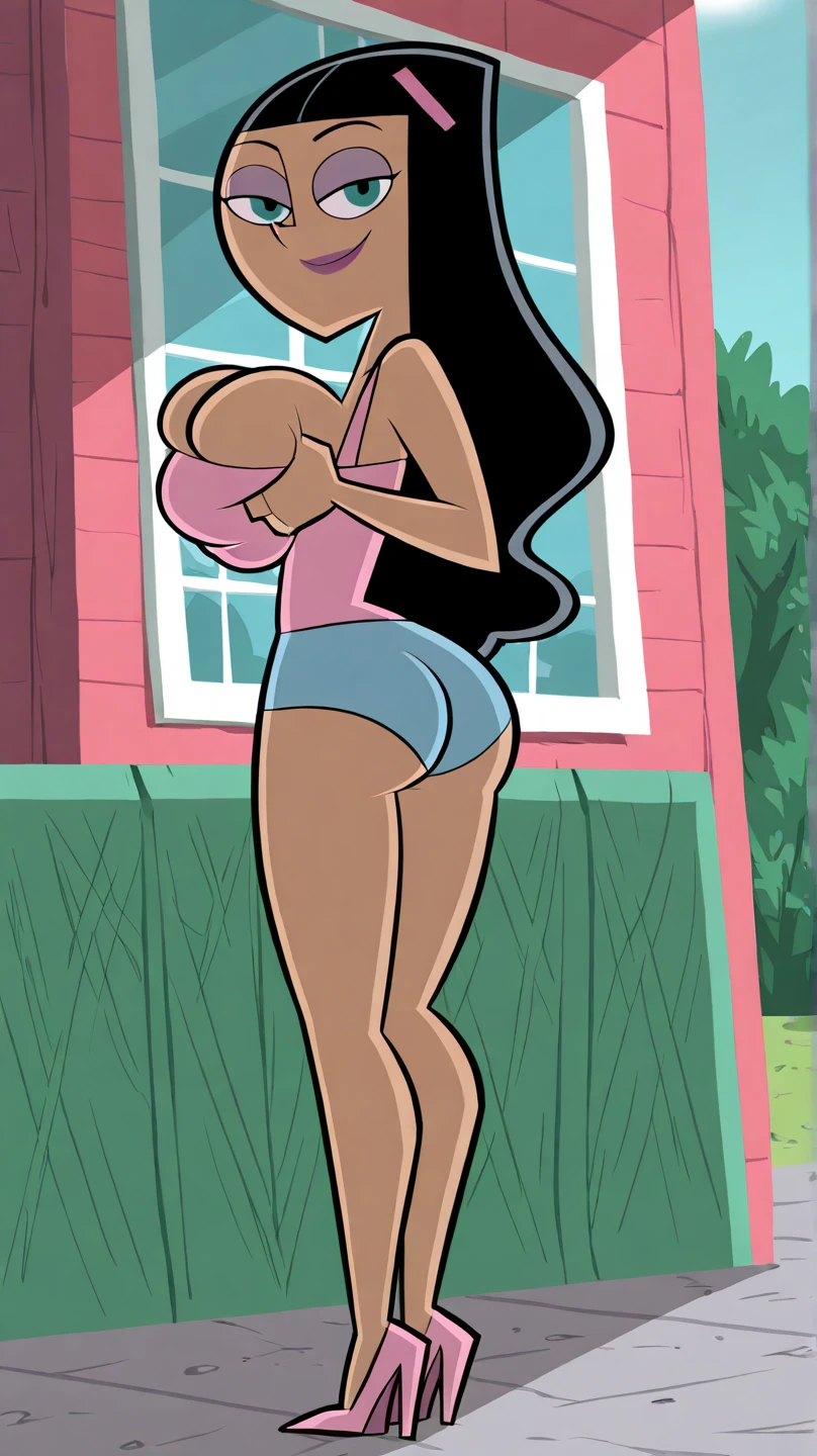 Ralph Bakshi Style, curvy, (blue_eyes), (long wavy black hair), (medium hanging breasts), (pubic_stubble):4.0, tropical beach, swollen vagina, armpits, lewd:4.0