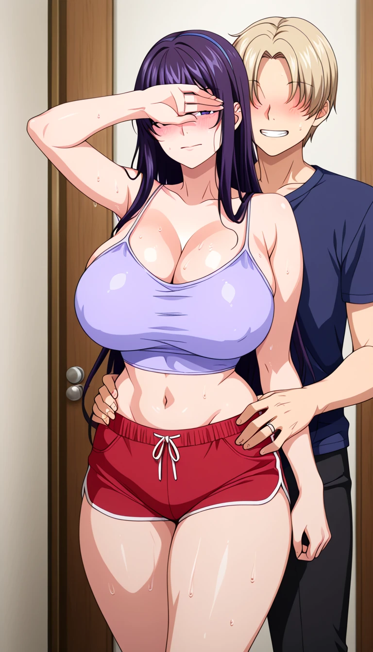 (hetero,NSFW,1boy and 1girl,breast sucking:1.4),(high quality、high resolution、Masterpiece:1.4),(hug,breast grab:1.4),(nakanotani mina,airmaster,black hair,long hair,shibata yokusaru style,wide hip,nagatiti,(gigantic breasts,massive breasts:1.4),wide hip:1),(困った顔,blush,はずかしい),(bikini,beach,sea,water)