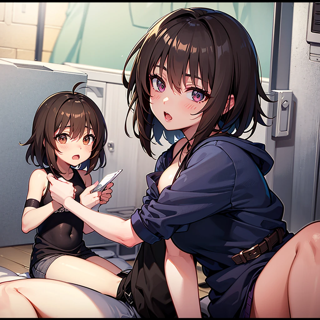 anime, masterpiece, cute girl, big , black hair, short hair, big butt, spread legs, detail, 4k, sexy, good pupil, 4k, detailed Juices Nipples Sex Pussy cry naked