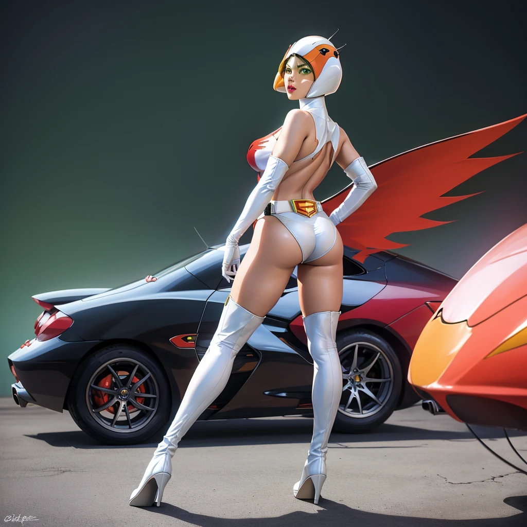 ((((top-quality)), ((masterpiece)), Pitch Resuit、Adult Woman、Sobbing tears、-、orange knee high、)、(small white panty:1.5)、pantyshot、(((Colossal tits:1.5)))、Puffy nipple、erect nipples、(cum in vaginas:1.3).、Large crowds、mountain pass road、Attention、( hineck sleeveless )、 、(mock neck is orange collar:1.2)、(orange long gloves:1.3)、orange boots、underboob, Wet_Clothes 、short angel wings on the back, (shiny skins, perspired:1.2),、 Large crowds, Brown hair, short bob、Brown-eyed,,grid girl,,depth of view,The eyes are delicate,Sharp pupils,,、(masterpiece, best quality, 8K、girl)、(low quality、CAR)、show off panties