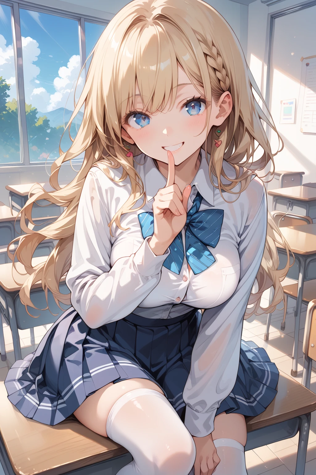 (NSFW:0.99)、beautiful girl, (Skirt up), looking at camera, angle from below, short skirt, squat, shy smile, japanese school uniform , beautiful skin, ((top quality, 16K, table top: 1.3)), 1 girl, light shines on your face, highly detailed face, highly detailed lips, fine eyes、skin that looks real、cute design panties、Shaven、different hairstyles、Uniforms of different colors、Dress naturally、Vans sneakers、bite、detailed panties