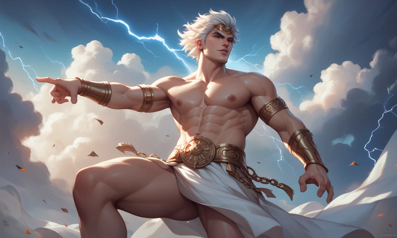 ((masterpiece, best quality)),(complex light),solo,solo focus,1boy,asura, white hair, glowing eyes, furious, golden arms, simple background, fighting stance, destroyed debris background