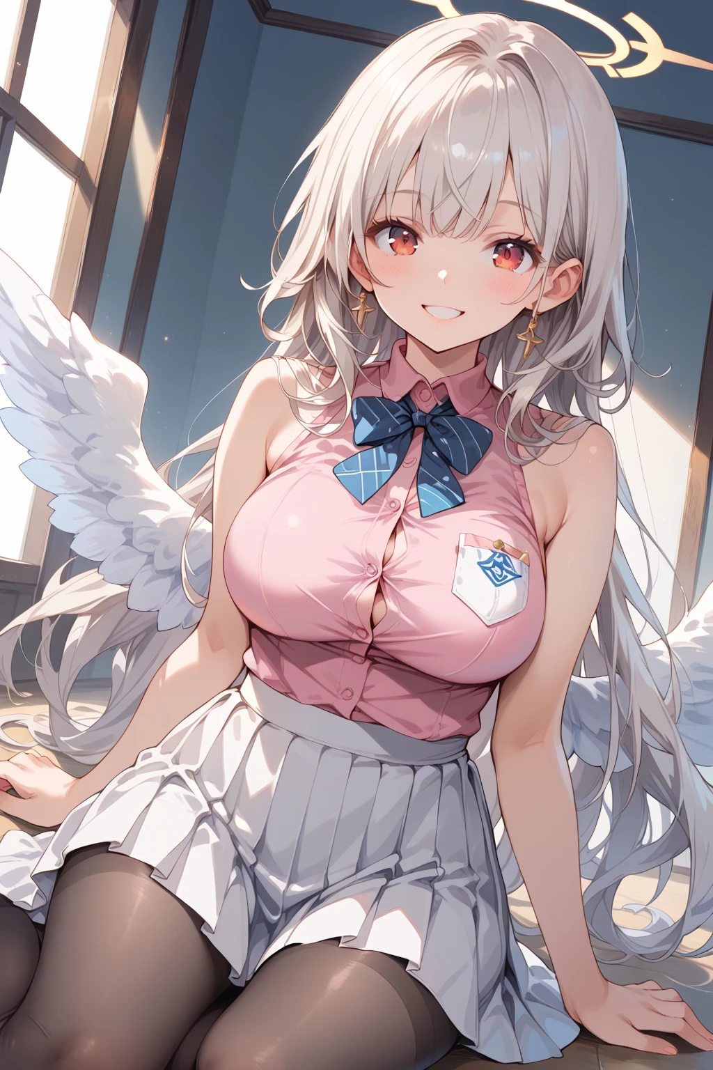 (See-through:1.3),White Seraphim,Sailor suit, , Sailor suit, View your viewers, Insanity, Disheveled long hair, Beautiful attention to detail,Blue sailor collar, Firm and bouncing big , A light smile, ((Her breasts bounce wildly as she has intense vaginal sex with a man: 1.5)),Cowgirl Sex, {{A lewd angel takes over a high school girl having vaginal sex and changes the high school girl's face into an angel's face while having sex}}, Changes from pink twintails to white bob cut, 32k,Super detailed,Ultra-detailed, NSFW