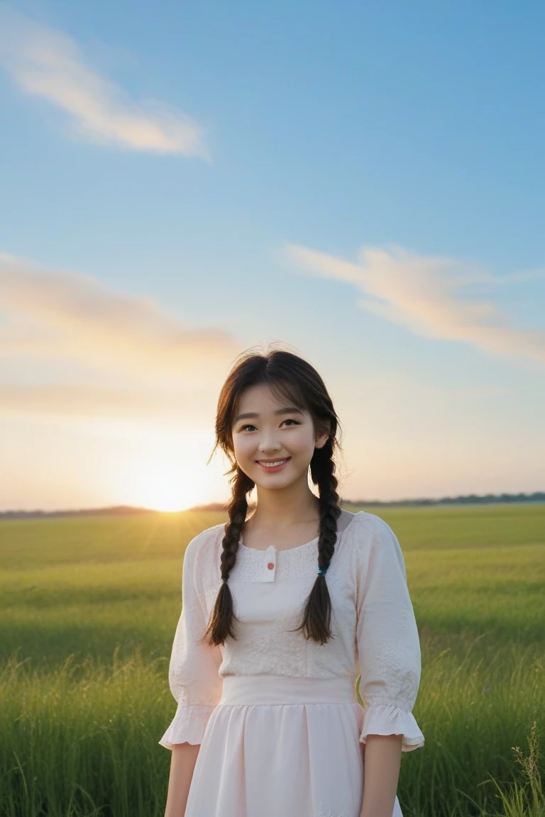 Woman holding brown bag in park，Trees and buildings in the background, bae suzy, inspirado por Kim Jeong-hui, On a sunny day, on a bright day, she expressing joy, um dia ensolarado, Waving, waving and smiling, Hair fluttering in the wind, sunny mid day, in fall, music video, Attractive girl, hot with shining sun