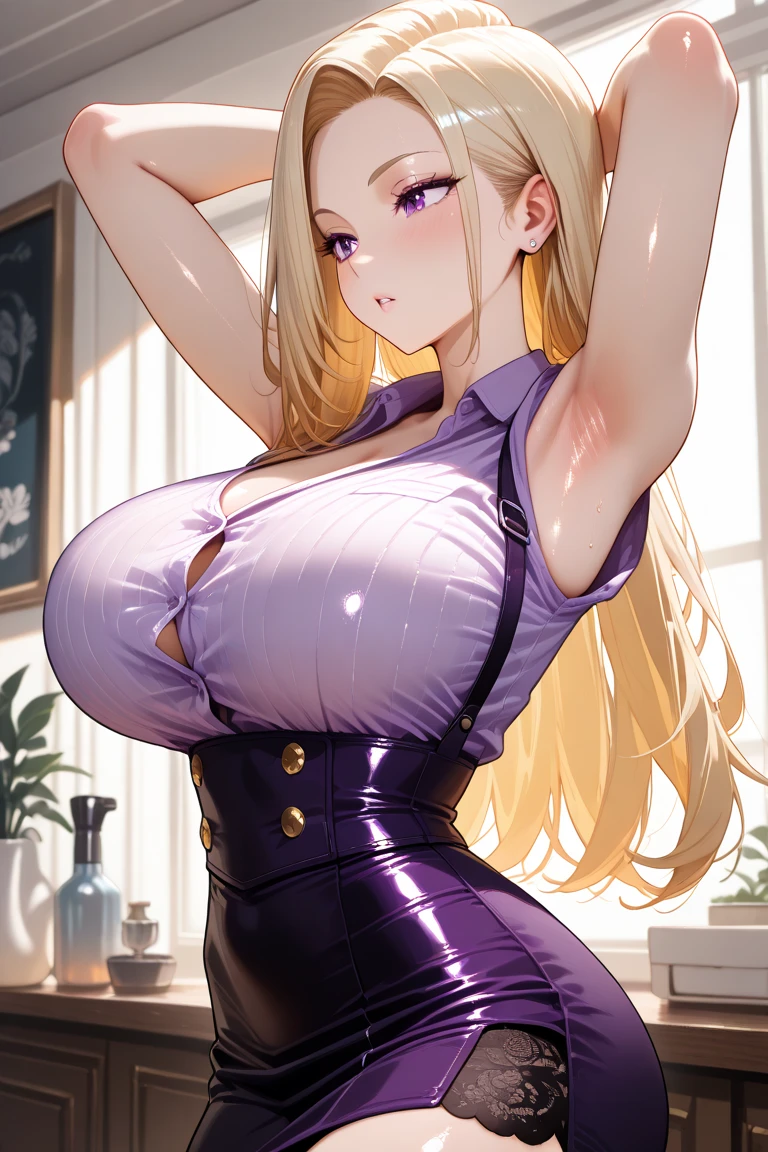 score_9, score_8_up, score_7_up, score_6_up, score_5_up, score_4_up, mature woman, bada, 1girl, solo, blonde hair, long hair,  large breast, looking at viewer, smile, Cheongsam, cleavage, curvy, standing,