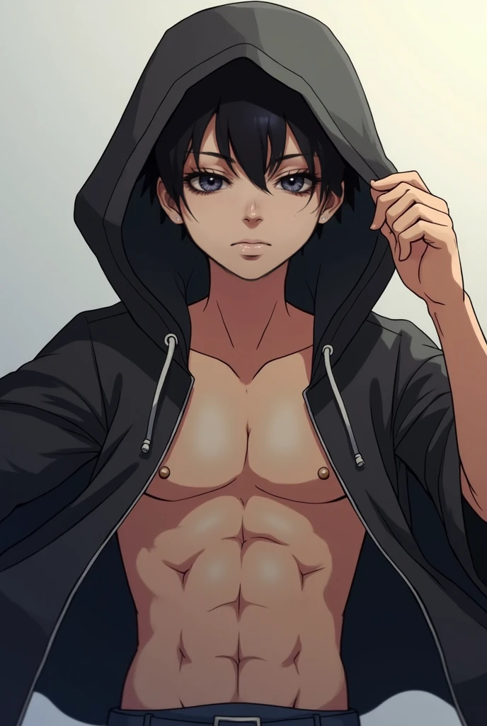 "Masterpiece, best quality, BREAK,anime, expressive eyes, perfect face, young man, black haired boy,short messy hair, really messy hair, blue eyes, white pupil,dark skin,muscular femboy, sweaty body, huge penis, huge balls, sweaty genitals,large thighs, plump ass, nude, blushing face, 1boy,solo,thighhighs,tired face"