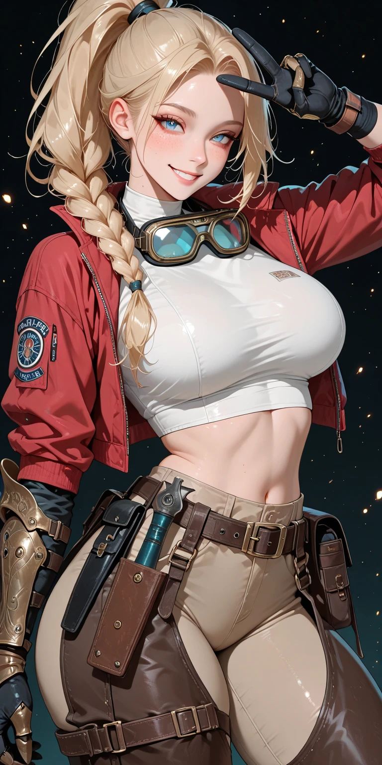 super fine illustration, ultra high resolution, masterpiece, highest quality, perfect dark skin, perfect lighting, detailed lighting, dramatic shadow, ray tracing, 1 beautiful white milf, looking at the viewer, small breasts, exposed cleavage, beautiful detailed hazel eyes, sharp face, clear eyes, long bang, ((medium curly blond hair:1.2)), ((desert:1.2)), background with jeep, battle of desert, combat helicopter, explosive flame, ((Upper body:1.2)), battle suit, military harness, Alice Abernathy - Resident Evil Series, Milla Jovovich,