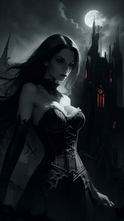 ((Intricate details)),Dark Fantasy (/style/), GLOOMY AMBIANCE, (Beautiful succubus girl, Long hair), (Sexy black lace outfit), (Expression) , Soft colors, Clear focus, Movie, (Walking posture, Dynamic poses), Popular on artstation, (Ed Blinky's magnificent paintings, Artie Guerin, author:Jeremy Mann, Greg Manches),National Foundation,style of ohwx, (Beautiful symmetrical puffy eyes)