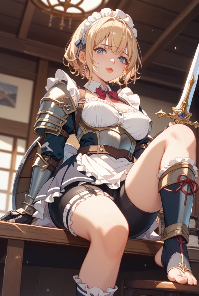 {best quality}, {very aesthetic}, {ultra-detailed}, {best illustration}, masterpiece,(((skirt lift:1.5))),((show off plaid pattern panties)),((Holy Knight)), ((Armor made of silver))、((((Extremely detailed and intricately decorated armour:1.1)))),Red Cowboy Shot,Smooth udder、Big Tits、(Golden Ratio,Tabletop, Highest quality, Highest quality, Official Art, beautifully、beautiful:1.2), Very detailed, colorful,Best details,An illustration, Great scene, (Adult,19 years old,One Girl, alone, Final Fantasy 12,Asheria:1.5, Asheria:1.5, Asheria:1.5, short hair, short hair,Bobcut,Silver Hair:1.2,Asheria Costume:1.5, Asheria Costume:1.5, mini skirt,Knee socks, Thighs Thighs Thighs Thighs, gem, Blue Belt,Belt number 1),Course of action, A look of contempt ,