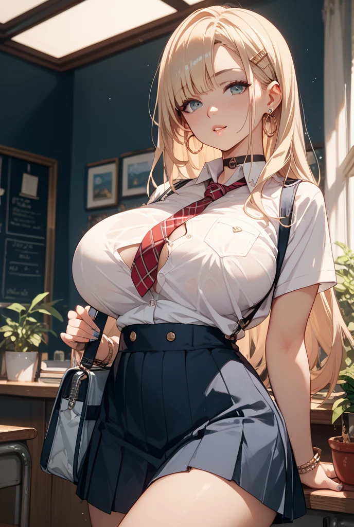 absurd, 8K, high resolution, Ultra-detailliert, beautiful, Meisterwerk, best quality, very pretty woman, Jung, hellrosa Haare, Lehrer, Alltagskleidung, (very large breasts:1.4), (french braid:1.6), detailliertes Frauengesicht, Sehr attraktiv, In kindergarten, Kinder