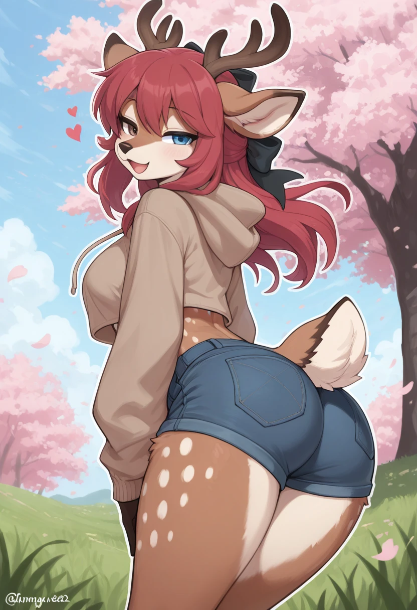 boy, squirrel, furry, bodyfur, tail, collar, bra, bottomless, gloves, boots, chibi, sparkling eyes, idol, hair bow, happy, full body, penis, testicles, park, lying, looking back, peeing, anus