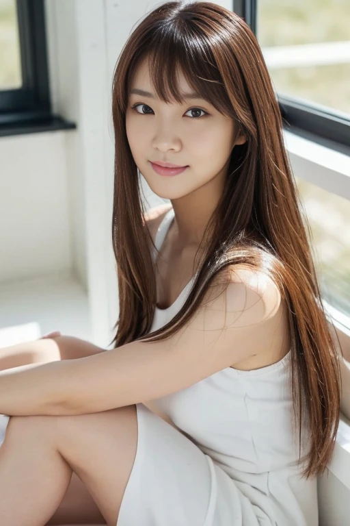 ((Highest quality)), ((masterpiece)), (detailed), One girl,, Japanese woman in her 20s、Long Hair、White underwear、cute、With legs apart、Ecchi、Intelligent face、serious、smile、cool