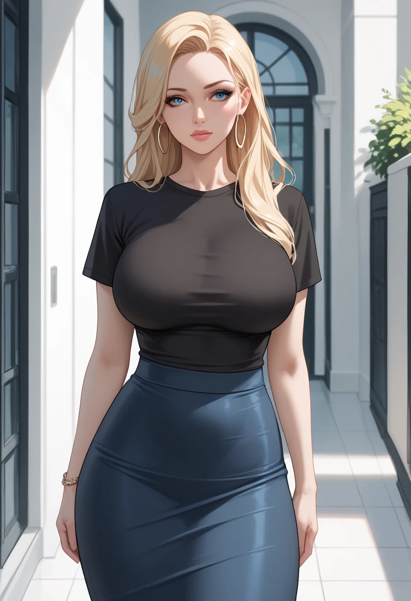 20 year old girl, black office miniskirt, white transparent blouse unbuttoned, Elf&#39;s ears, naked