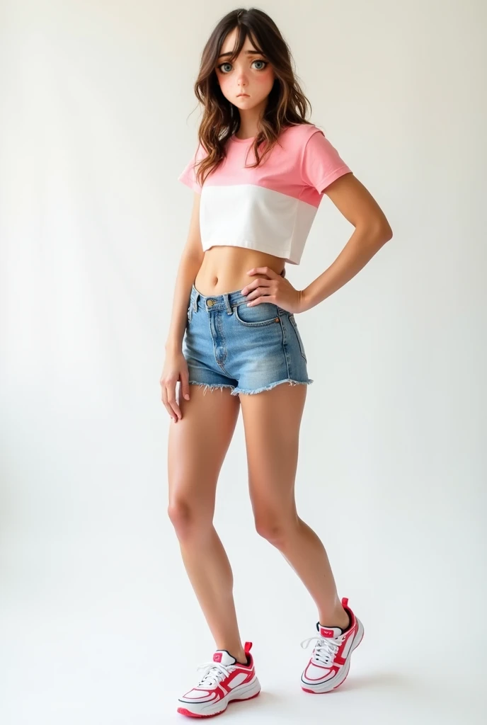 Pink tank top、ride green hot pants