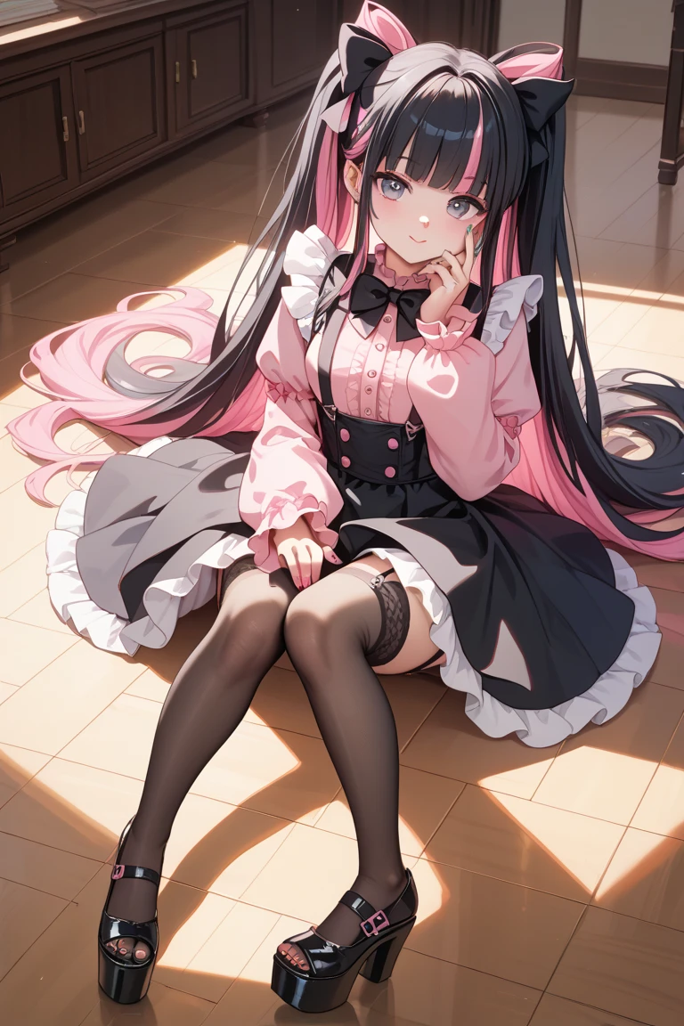 beautiful girl in messy bedroom, full body, poofy hair,
eyeliner,
emo,
emo makeup,
goth, pink hair