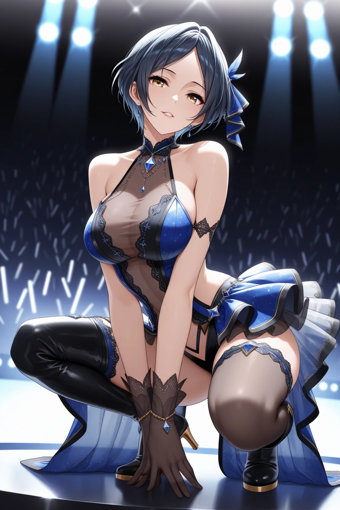 Boy crossdress, crossdress, boy wear leotard, black short hair, black eyes, blush, pink lips, small breasts,