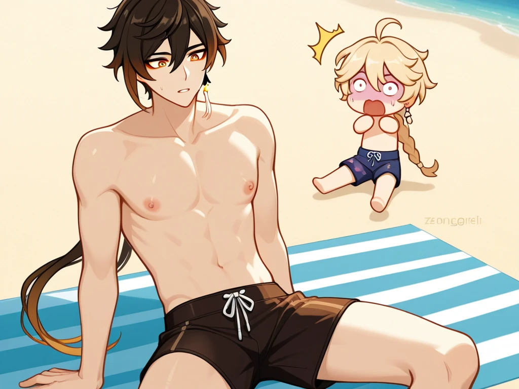 (Young girl ,low length,Improve)) ,Flat Chest,((Black Twintails,))Browsing Caution,Heavy Set,Leopard print swimsuit,,Beach,((Many boys are surrounding ,Grab the shoulder,))shy, Sexual Ecstasy, blush.erection,Subjective penis sitting