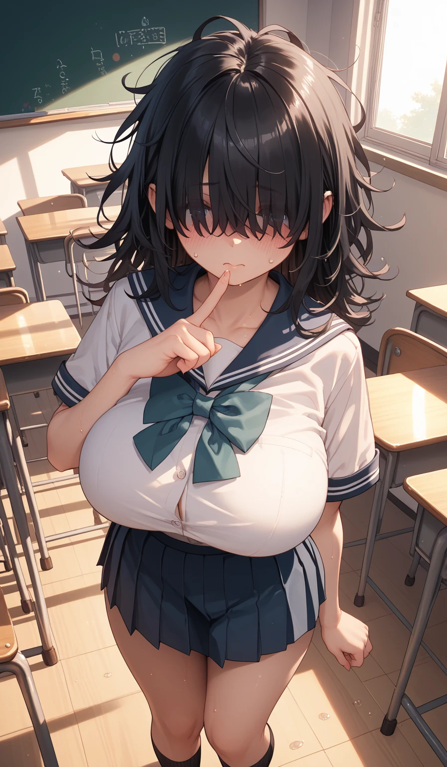15-year-old female、Frightened expression、classroom、Caught naked、crowd、Camera shooting