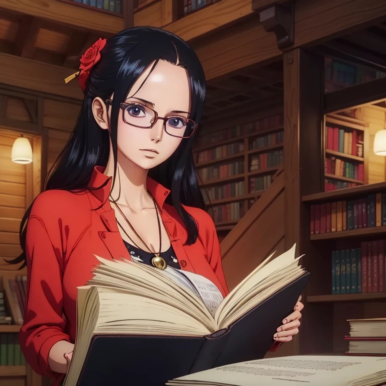 masterpiece, best quality, extreme detail, volumetric lighting, 1girl,red scarf, sitting in chair, posing , workroom ,cleavage, blue dress,hoop earrings, bare shoulders,skirt, blue eyes, <lora:LisaLisa:0.7>, LisaLisa, sitting in chair, crossed legs, table, bookshelves,glass flower pot, holding book,  <lora:phantom_blood_battle_tendency:0.45>,araki hirohiko \(style\),indifferent, focused, from below, dutch angle,one hand resting on chair
