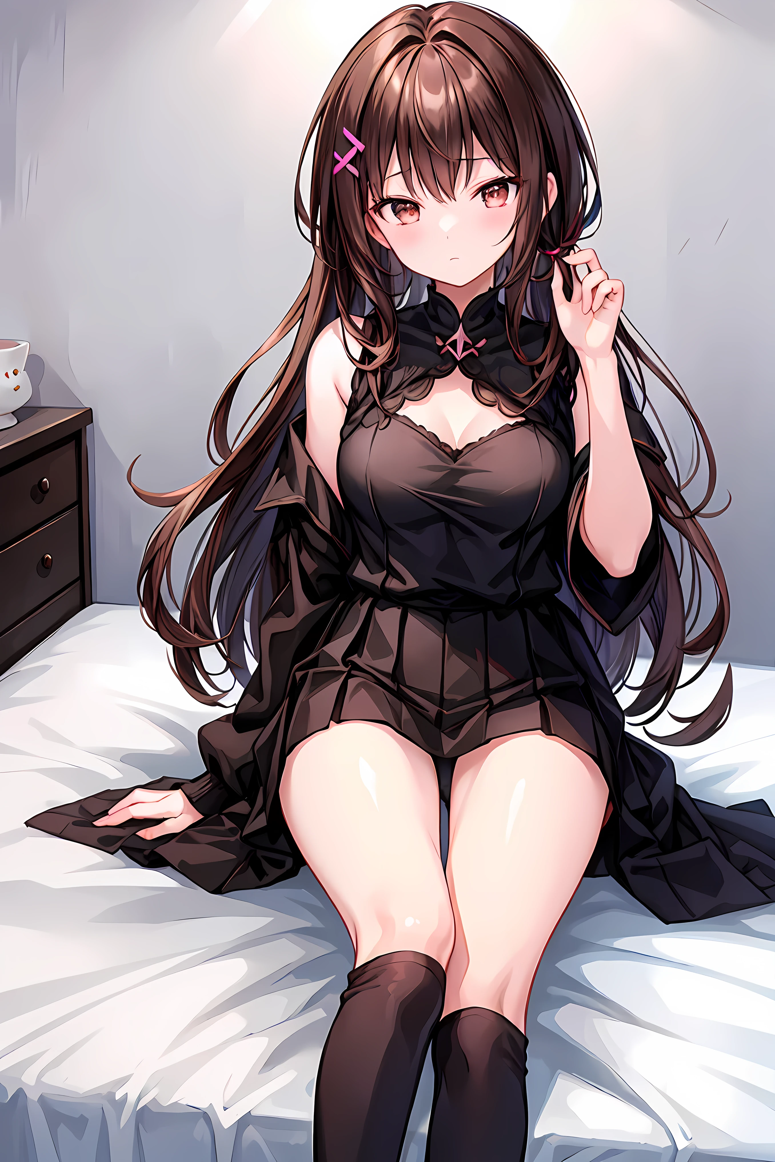 (Realistic:1.3), (photoRealistic:1.2), (masterpiece:1.2), (highest quality), (Detailed skin:1.3), (Intricate details),
One woman, 19 year old,
angle from above,
Detailed skin texture, (blush:0.8), (Ultra High Definition Face:1.2), (((both eyes are closed))), (open mouth), ((raise chin))
Brown Hair, medium long hair, Calm hair, bangs, Hair between the eyes, Hair volume is low,
Two legs, Two arms, Two joints in the fingers,
(Depict from waist to head:1.3),
(Wearing one piece skirt dress with fine lace), Sleeveless, Clothes with open upper chest, (pastel color dress), ((red g-string panty)), thongs, knee length skirt, Flip-up skirt,
(On the bed with white sheets),
((fully lying position)), ((she is lying on the bed)), ((lie on the bed With legs apart)), (((Open her legs very wide))), arms above, (big boobs), (something in the panty)