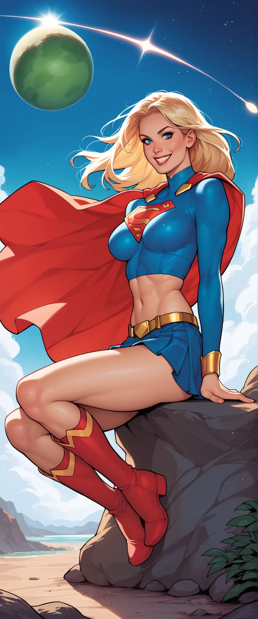 dc comics, supergirl, upskirt, white panty, flying high, see from below