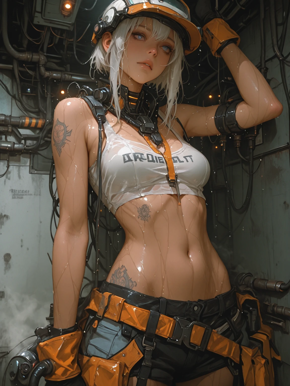 Cyborg desnudo, desnudo, en un campo de batalla, Explosiones, Altamente detallado, Cyborg Hembra sexi en Tadea, en un campo de batalla, Explosiones, Altamente detallado Mensaje negativo: easynegative, gordo, Pinturas, ((feo)), Arrugas, mala piel, Bocetos, (peor calidad:2), (baja calidad:2),