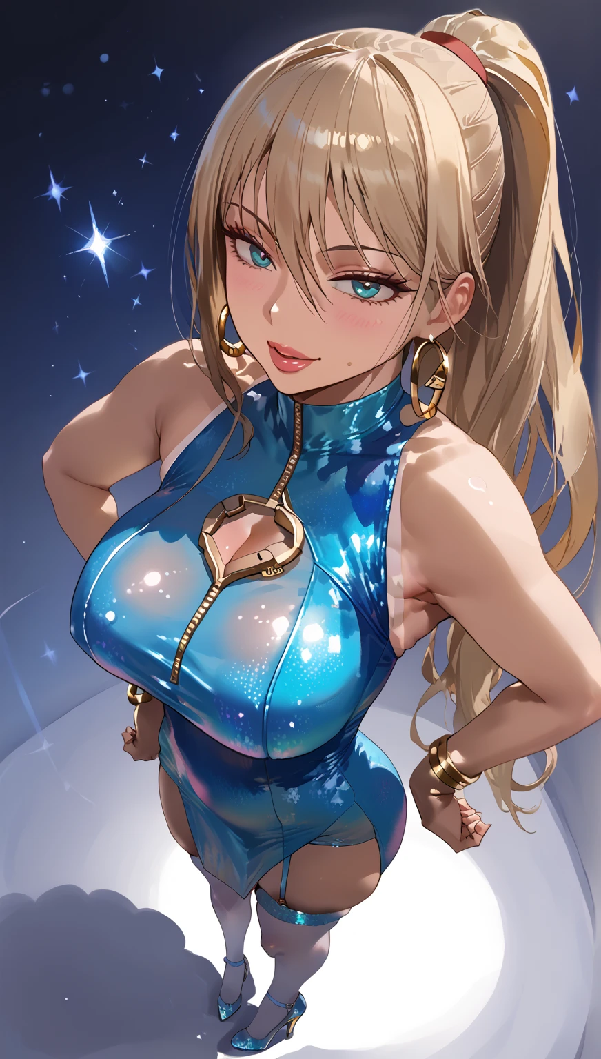 (((best quality))), ((ultra-detailed)), (((masterpiece))), (illustration), ((an extremely delicate and beautiful)), ((super detail)), ((high resolution)), (((20 years old))), ((metallic cloth)), (cheerleader), (super heroine), (android), delicate metal decorations, gleaming skin, shiny body, two legs, breast focus, (((tall))), slender legs, ((big round eyes)), cute eyes, drooping eyes, ((adult)), two hands, five fingers, no extra hands, elegant smile, braid, ((metallic blue)), (see-through), (dark pink), (moth green), (((((ultimate humongous breasts))))), (shining brightly), outdoor, daytime, ((biopunk)), (hair shorter than shoulder), (medium length hair), gynoid, (metallic shining cheerleader uniform), city, ((midriff-baring outfit)), (spread legs), camel toe, sit with legs stretched out, nsfw, ((((female masturbation)))), flood of pussy juice, (right hand on the clitoris and left hand on the breast), (deep plunging neck cheerleader uniform), (bare top), ((ultimate gigantic breasts)), (((slender body))), ((skinny legs)),