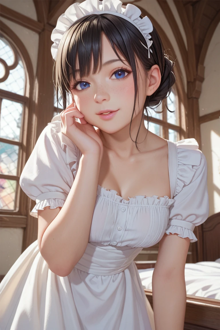 Summer knit with short hair and white, summer knit, Short hair, short hair with bangs, Cute face girl, Cute little face in portrait, French Bob, pale fair skin!!, short brown hair and large eyes, soft portrait shot 8 k, beautiful light big eyes, Beautiful young girl, Young girl in a bob cut, Top image quality, masutepiece, Notes of Leonardo da Vinci da Vinci, Set against the backdrop of Leonardo da Vinci's manuscripts,See-through gowns,Chest exposed,girl fucked by muscular man,
