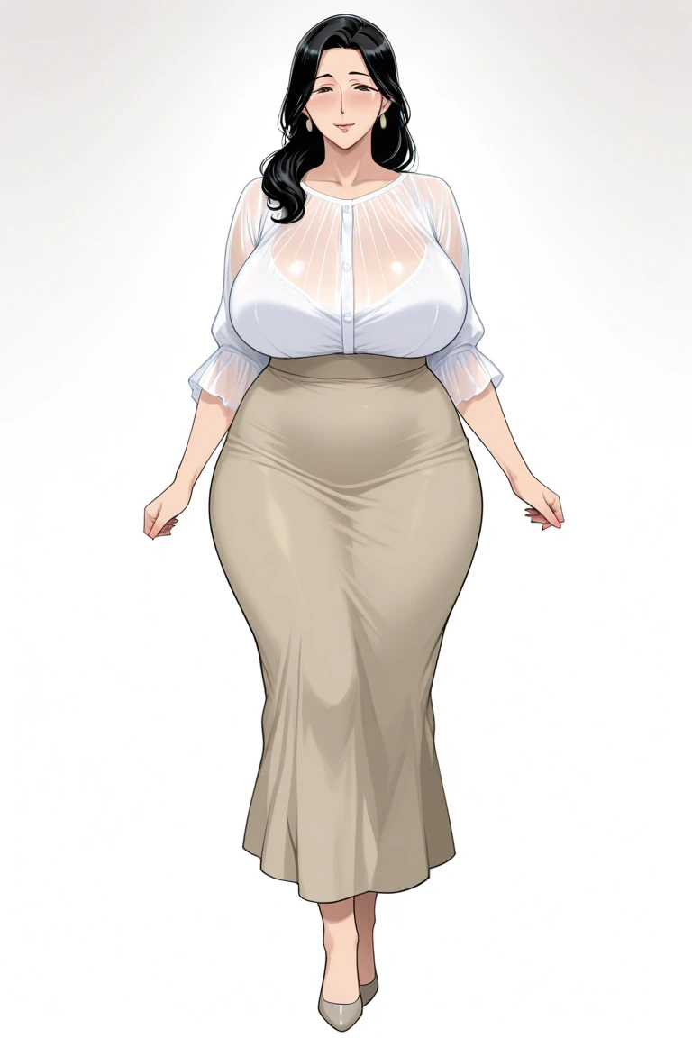 score_9, score_8_up, score_7_up, source_anime,1girl, mature female, brown hair, curvy mother, wide hips, normal breast,(excited expression:1.2), looking at viewer, standing, nude, lace panties, half complete body view