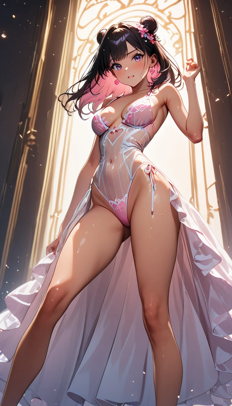 ((sweat flush, night, a woman bites the condom, holds the condom in the corner, the condom hangs on the chest and leg strap after use)) (sweat rinse, dark night, a woman bites the condom, takes the condom, the condom hangs on the chest after use, the condom after use)) ((sweat flush, a woman bites the condom, holds the condom in the corner, condom on chest, condom after use)), toned figure, a woman, close-up