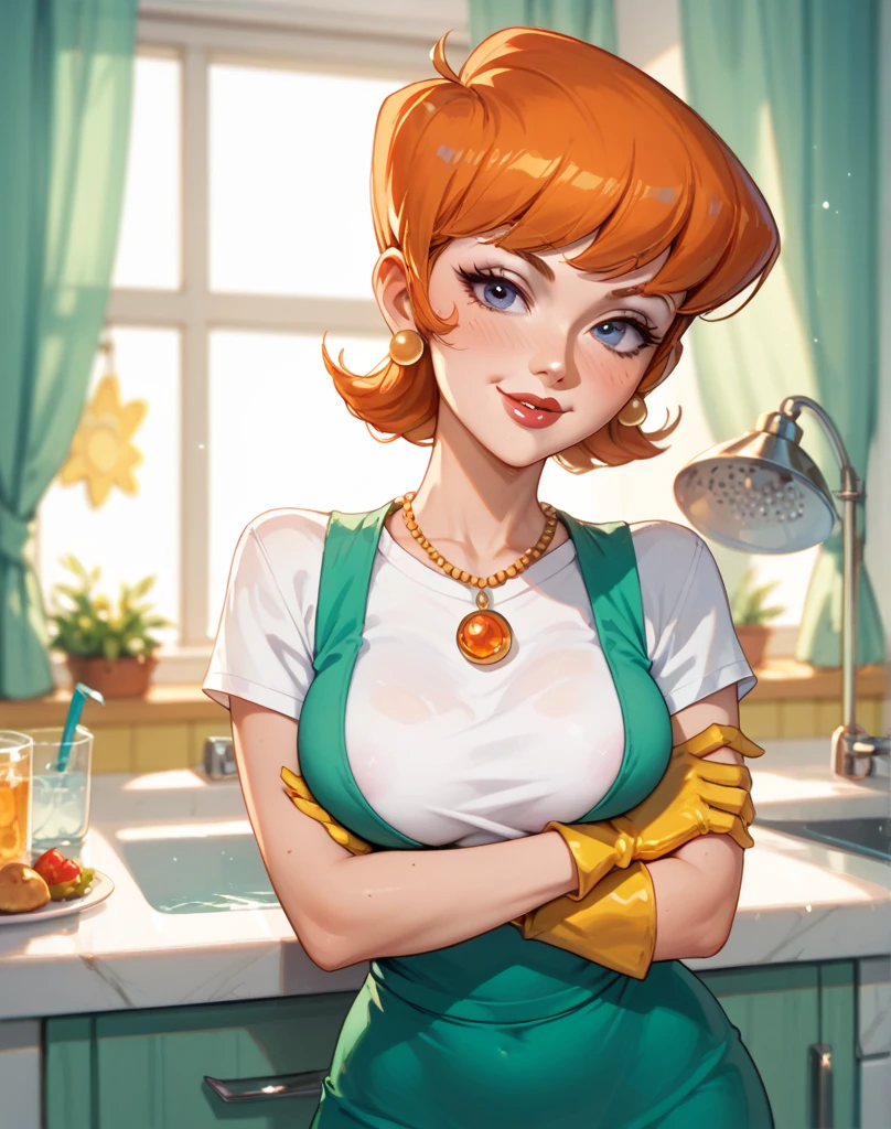 (8k, best quality, masterpiece:1.2), (realistic, photo-realistic:1.37), ultra-detailed, 1 woman,bimbo, solo,beautiful detailed sky,detailed cafe,night,sitting,dating,(nose blush),(smile:1.15),(closed mouth) small breasts,beautiful detailed eyes,(collared shirt:1.1), night, wet,business attire, rain,white lace, (short hair:1.2),floating hair NovaFrogStyle, mature face, big boobs, make-up