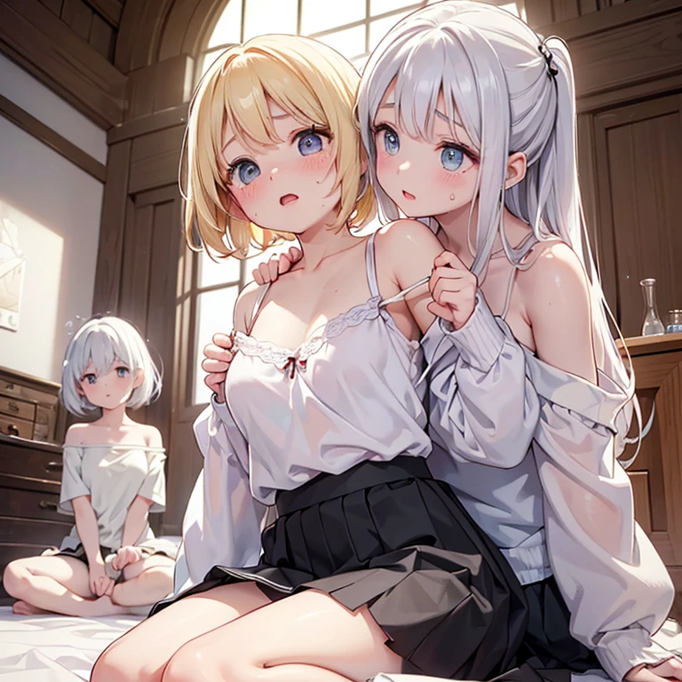 masterpiece, highest quality, 8K, Delicate depiction, Super Resolution, One beautiful girl, Platinum Blonde Hair, Small breasts, Getting naked, topless, The nipples and areola are pale pink., Close up of face and breasts, Holding a man's erect penis in her hand, Handjob on penis, Putting a penis in your mouth, the penis, Licking an erect penis, Realistic erect penis, Excessive sexual fluid on the breasts, Cloudy, thick sexual fluid,