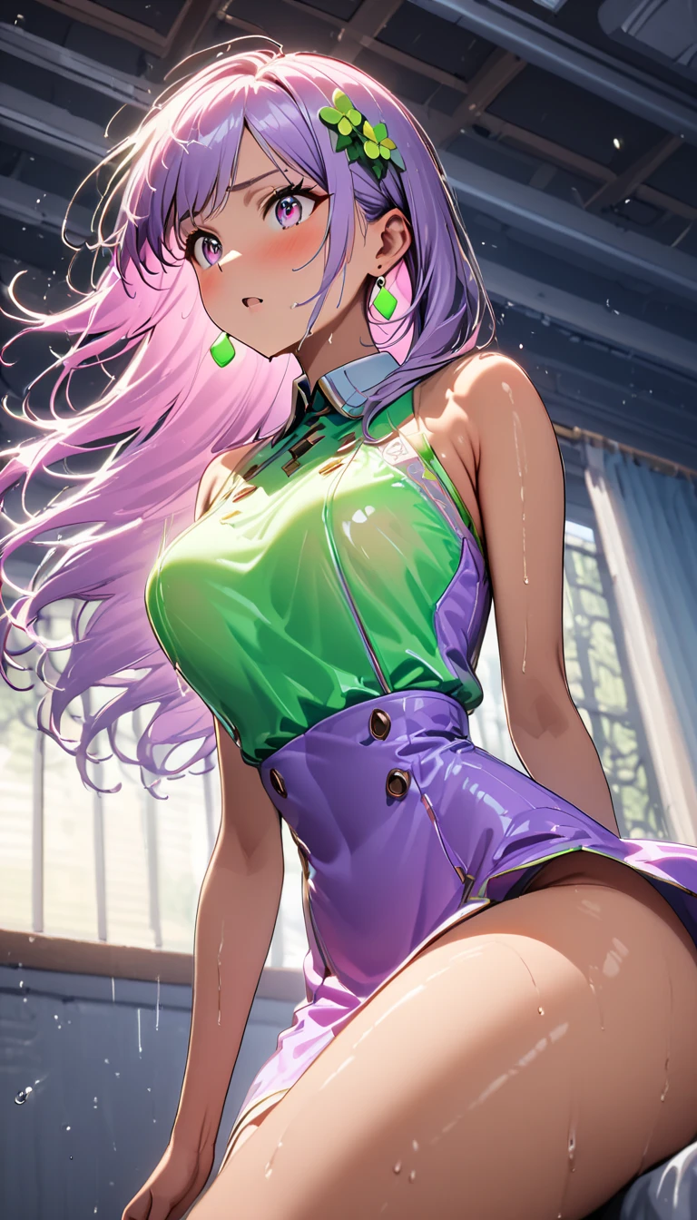 majo, (melhor qualidade, obra-prima, super detalhado: 1.5), perfect lighting,1 girl, onli 1 girl In the distance, corpo inteiro, foco no rosto, 1 girl, Mitsuri (Demon Slayer), menina bonita, Sympathetic face ((Mitsuri (Demon Slayer))), a girl with long pink-green gradient hair and green eyes, exposta, calcinha aparecendo, bunda empinada, bunda pro alto, ((( bunda aparecendo)))