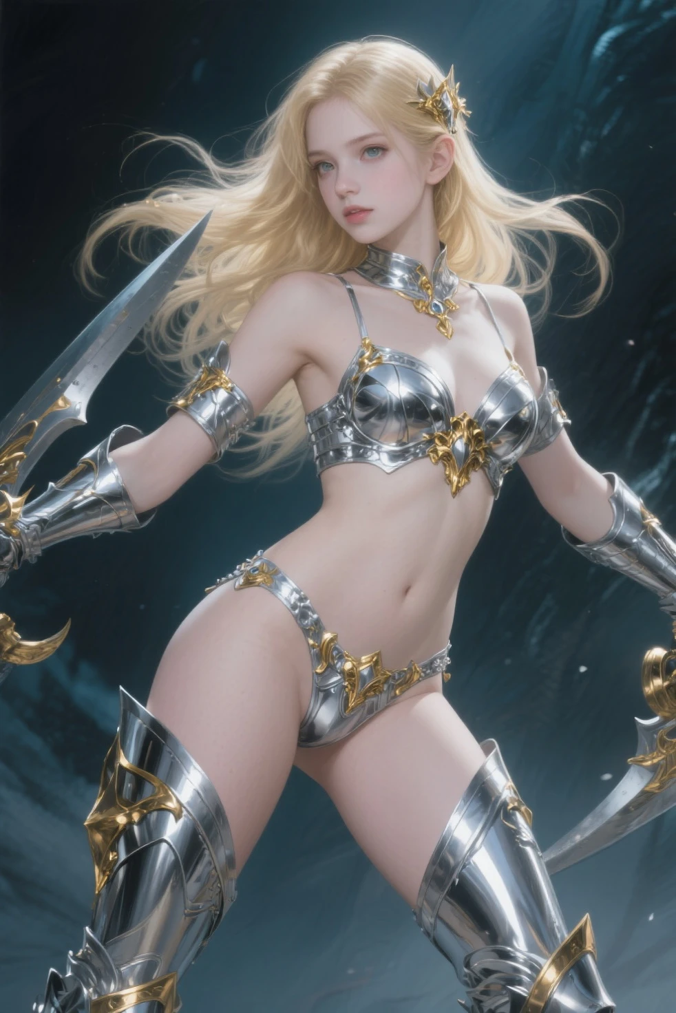 8K high definition, ultra realist style, (ultra realist detailed body:1.2), ultra realist detailed face, full-length shot,squatting.
1woman, solo, realistic, looking at viewer, dynamic pose,
(glass cyborg), (transparent glass skin with biomechanical parts), thigh gap, silver blonde hair,foot, body.
(bokeh:1.2, black background),