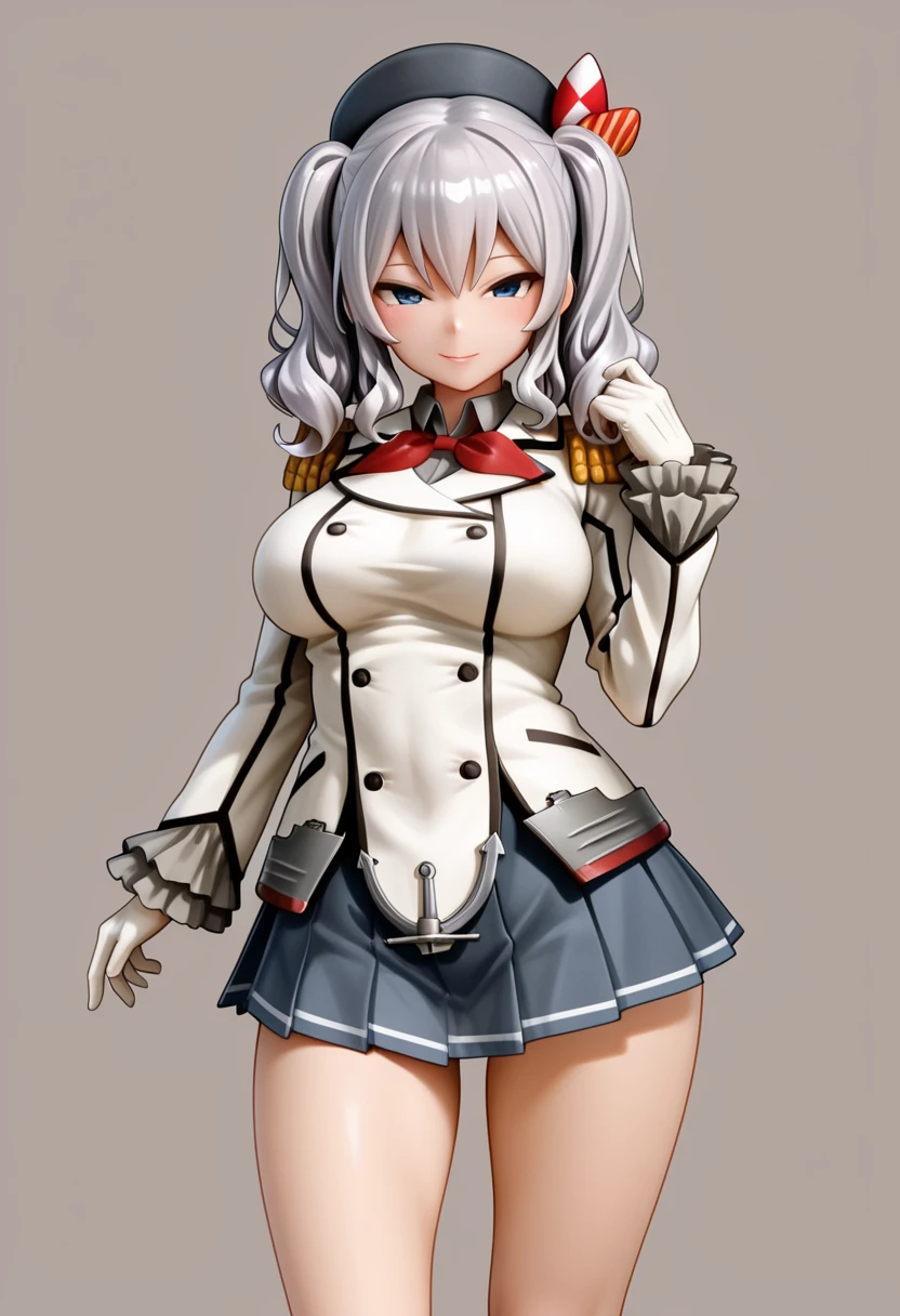 (Anime style artist by Jaehyo Lee:0.3),Rendering,Unreal Engine,octane lundrin,in style of Takeshi Obata,high res image,cowboy shot,masterpiece,best quality,ripe.c,girl,big breasts,cute face,simple background,jyojifuku,marching,uniforms,white shirt,hat,boots,gloves,epaulettes,skirt,vivid color,solo,ritual staff,ribbon,
braided bangs,slim body shape,exercise regularly,(stockings:1.7),muscle-based,thick_thighs,chest chain,
