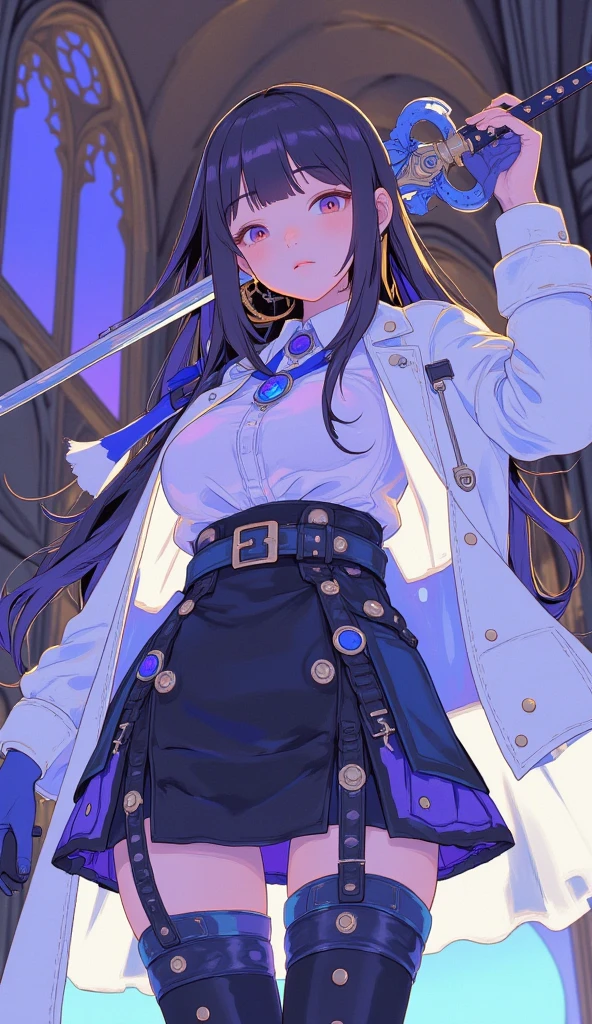 Dramatic composition, gorgeous, maximalism, delicate portrayal of hair, cinematic light, extreme detail, high definition, light particles, (closed eyes:1.3), dead, death, (expressionless:1.4), (teeth:0.9) (lying:1.2) (lying on the back:1.2), wooden floor, bronya-OL2, suit jacket, thighband pantyhose, gloves, id card, high heels, high-waist skirt, ribbed sweater, (open mouth:1.1)