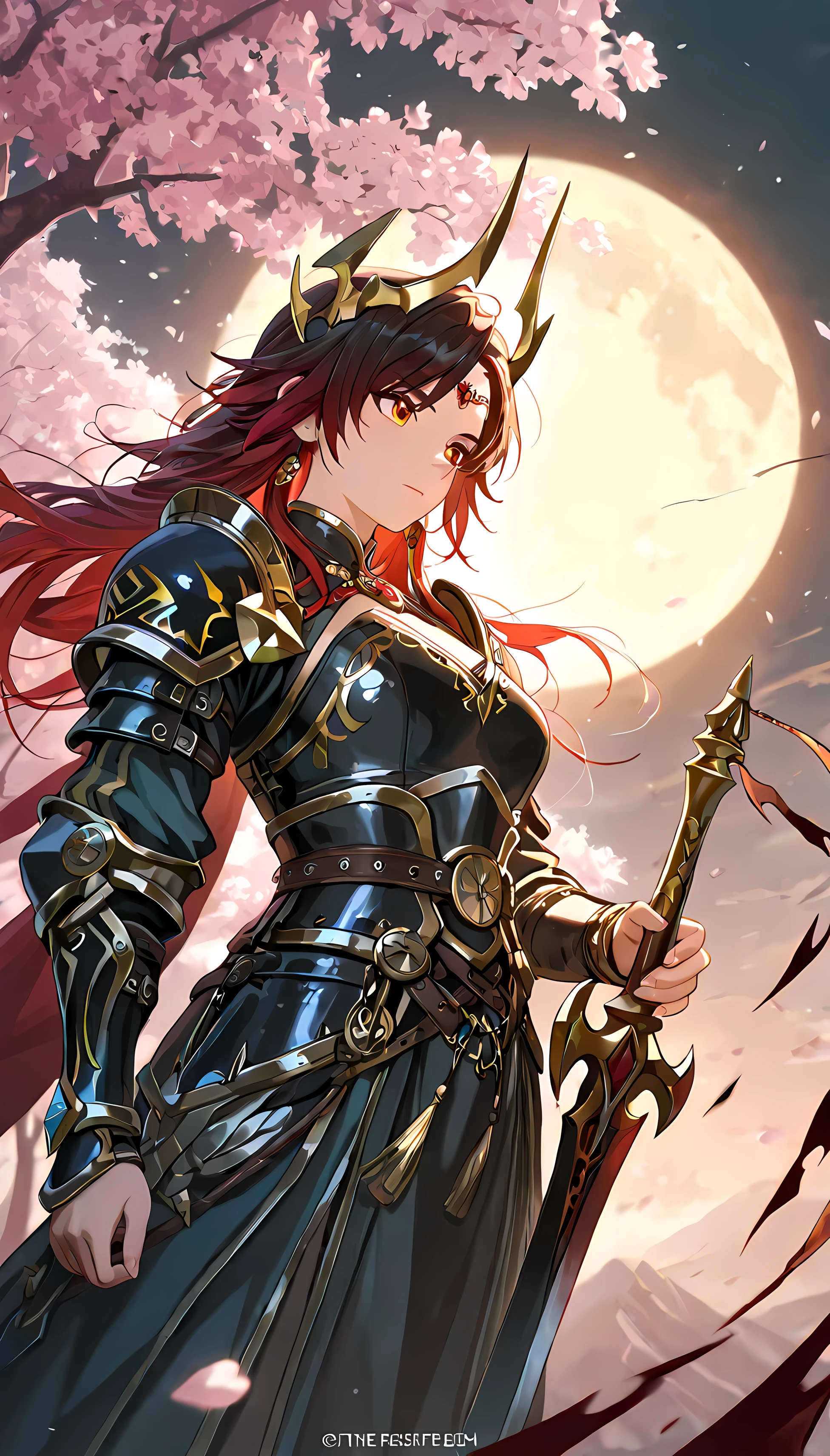 masterpiece, best quality, highres, rare equipment, legendary Hua Mountain Sword forged from a falling meteor, elegant blade shimmering in a gradient of stormy grey and electric blue, the sharpened edge glowing bright blue, hilt and guard intricately carved from a mythical cherry wood branch of Hua Mountain, the branch wrapping organically around the blade, adorned with delicate pink cherry blossoms and fresh green leaves, subtle meteorite metal textures, soft natural lighting highlighting the gem-like sheen of the blade, cinematic fantasy art style, 9:16 aspect ratio