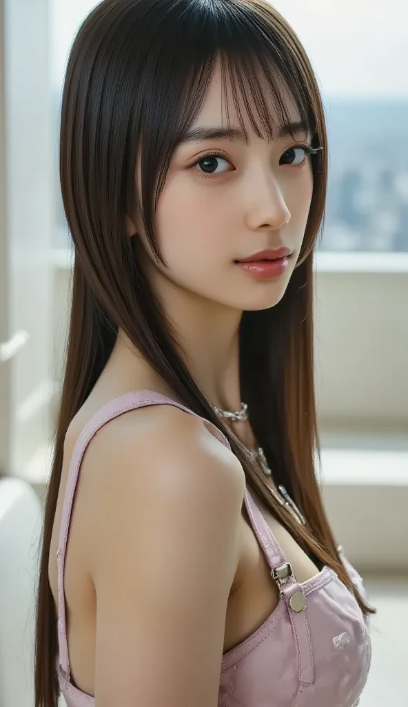 (Best Quality, 8K, masutepiece, Ultra HD: 1.3), 1girl in, small tits ,light brown hair, Blunt bangs, hair behind ear, hair over shoulder, Long hair, slender body shape, Ultra Fine Face, Delicate lips, Beautiful eyes, Double eyelids, lipsticks, thin blush ,Green eyes ,perfect glossy skin,flawless skin,fair white skin,perspiring,A gaze that invites you, Chest,Ultra-thin hands, Ultra-fine fingers, Oiran costume ,Kyoto Gion(Parlor、Tatami mats),Lie down on the mattress