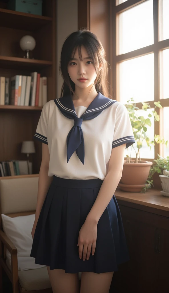 ((Beautiful Japanese girl:1.3)) ((School uniforms:1.4)) ((panty shot:1.5)) ((high school)),((dark blue skirt:1.3)) ((in the classroom:1.3)) ((delgado_fabric:1.4)) ((pose sexy al azar:1.3)) ((sweaty:1.5))((the face is blushing:1.4)) ((big breasts:1.4)) ((close up:1.2)) Best Quality,masterpiece,ultra high resolution,(photorealistic:1.4),raw photo,(Genuine leather texture:1.3),(film grain:1.3),panorama,character portrait,very wide shot,narrow waist,cowboy shot,(In the dark, deep shadow, low key, cold light,) evening,(()),tears running,,dust,Tyndall effect,(Expression),1 girl,beautiful detailed eyes and face,white jabot,Brown eyes,((Brown hair:1.2)) ((Whole body:1.3)) ((smile:1.3))