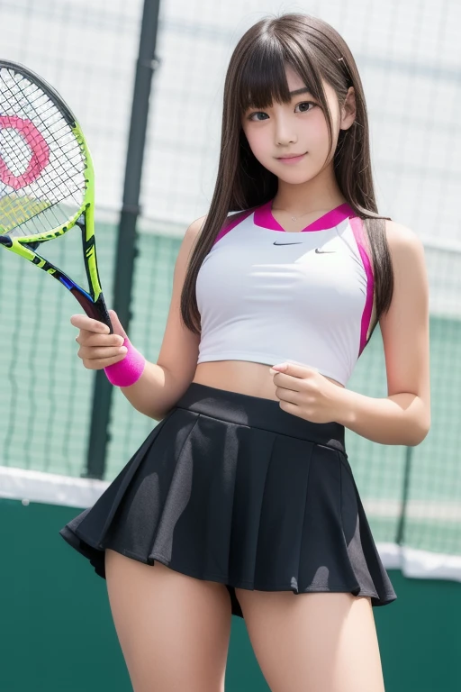 cute、high school girl、Idol、Tennis Wear、mini skirt、See-through、Fluttering in the wind