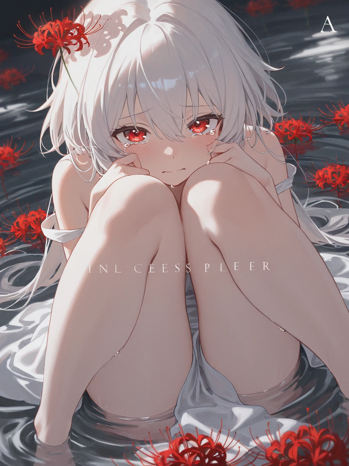 score_9, score_8_up, score_7_up,source_anime, best quality, highres, absurdres, FAVORITE, Hoshizora_no_memoria ,[Ototsu_Yume], White Hair, medium_hair,Red_eye, Red_(string_Hair_Ribbon, nude:2) ,NSFW ,Hentai ,missionary_position, legs_spread, (grab_thighs:1.8) , Uncensored, (POV:1.8), lying, open_clothes, orgasm, thigh_focus ,vagina ,(1mole on left thigh:2), naked, nude, bare,