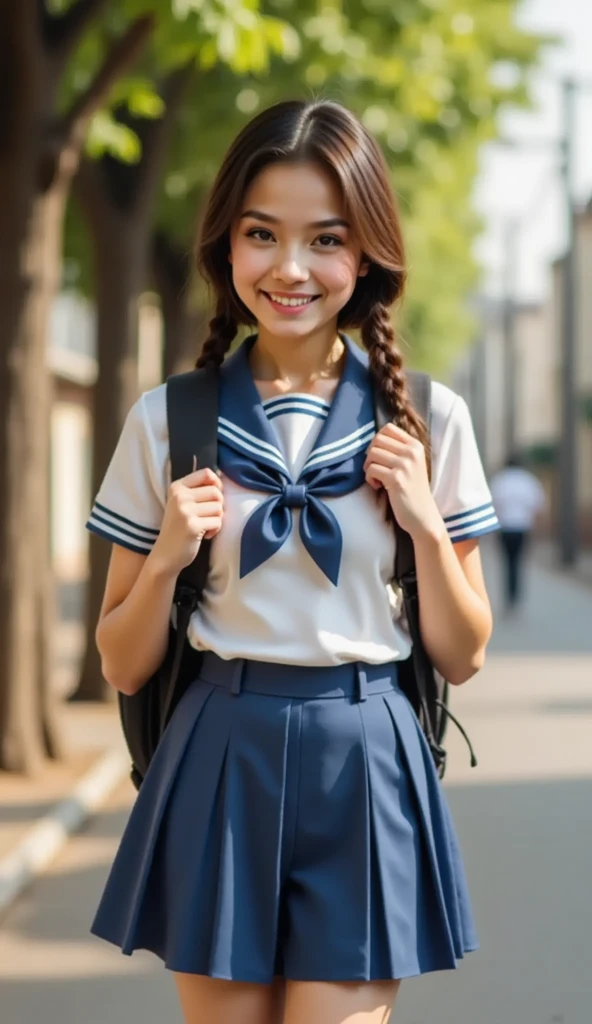 Japanese,10 years old,1 girl,Innocent face,Teenage Girl,cute,Primary school students,Private elementary school,uniform,Summer clothes,Are standing