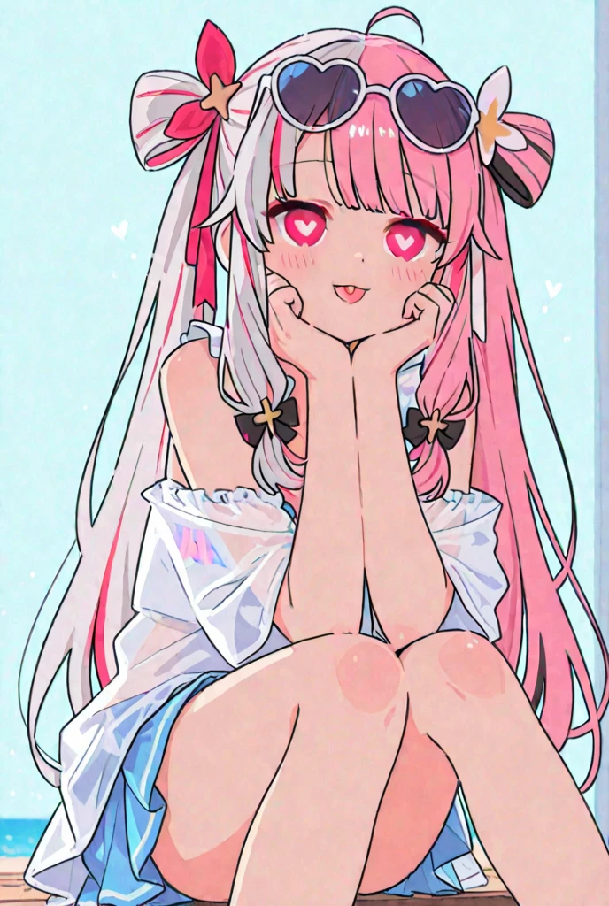 Crazy, girl, long hair, curly hair, pink hair, full body picture, pink eyes, heart shaped pupils, insane smile, blood splatter, 1GIRL, insane girl in long pink hair, crown, princess bubblegum style, finely detailed, (best quality), (intricate details), cute style, loli, jester style, multicolored, ((long pink messiest hair in pigtails)), best quality, ((long sleeve shirt and shorts)), ((red and white clothes)), ((jester style clothes)), ((thigh high socks)), ((round eyes)), ((has jester makeup)), beautiful face, happy, cute face, pinup, perfect face, simple background portrait, clowh hear cards, bubble gums
