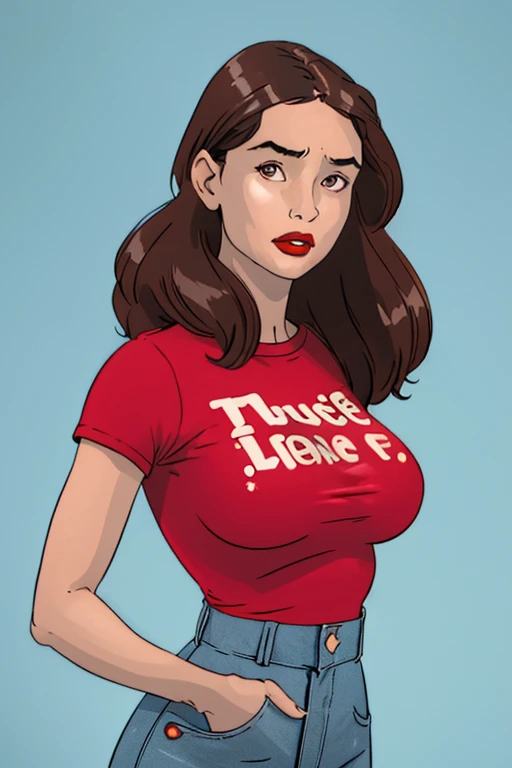 Red haired Latina lifting her grey sweater, to reveal her white bra and white high cut panties, realistic art style, detailed wrinkles