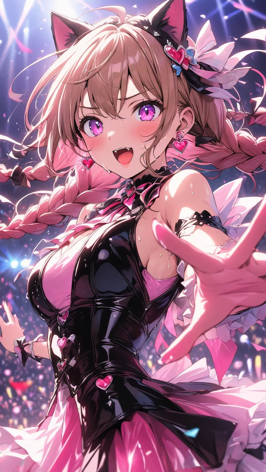 (masterpiece:1.3, Highest quality, Ultra-high resolution, Super detailed), (Realistic, photoRealistic:1.4), Beautiful illustrations, Perfect lighting, Natural light, colorful, Depth of written boundary, NFSW, View your viewers, (Face Focus, Upper Body), 1 girl, Bunny girl, Cosplay, 14 years old, Perfect Face, (Perfect Anatomy), Cute and symmetrical face, Baby Face, Glowing Skin, ((Super detailed skin)), (Mid-length hair:1.7, Twin tail hair:1.5, Blonde), Hair between the eyes, Red eyes, Long eyelashes, (Large Breasts, Captivating thighs, Big Ass), Beautiful Hair, Beautiful Face, Beautiful attention to detail, Beautiful clavicle, Beautiful body, Beautiful breasts, Beautiful thighs, Beautiful feet, Beautiful fingers, ((pink Bunny girl)), Bunny Color, cuffs, (Fishnet tights), High heels, (Beautiful views), Daytime, (casino), Are standing, (Twirl your hair | Put your hands in your hair}, (Cute smile, Upward glance), metallic luster, latex