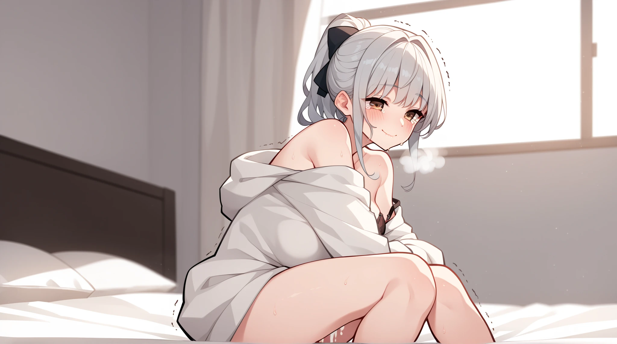 Small white vest，hot pants，at home，Large Breasts