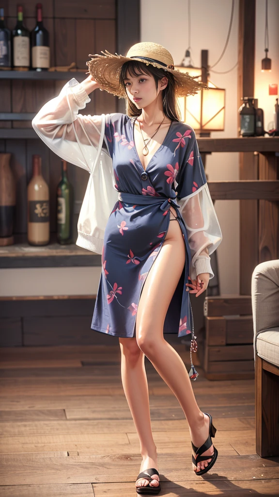 ((wearing a yukata:1.5)), detailed female anatomy, smooth skin, flawless body, graceful pose, natural lighting, serene expression, photorealistic, 8k, high quality, masterpiece, studio lighting, realistic, detailed skin texture, elegant, ethereal, glowing skin, ((full body:1.5)), ((standing:1.5)), ((Cleavage:1.5)),((The clothes are skimming:1.5))