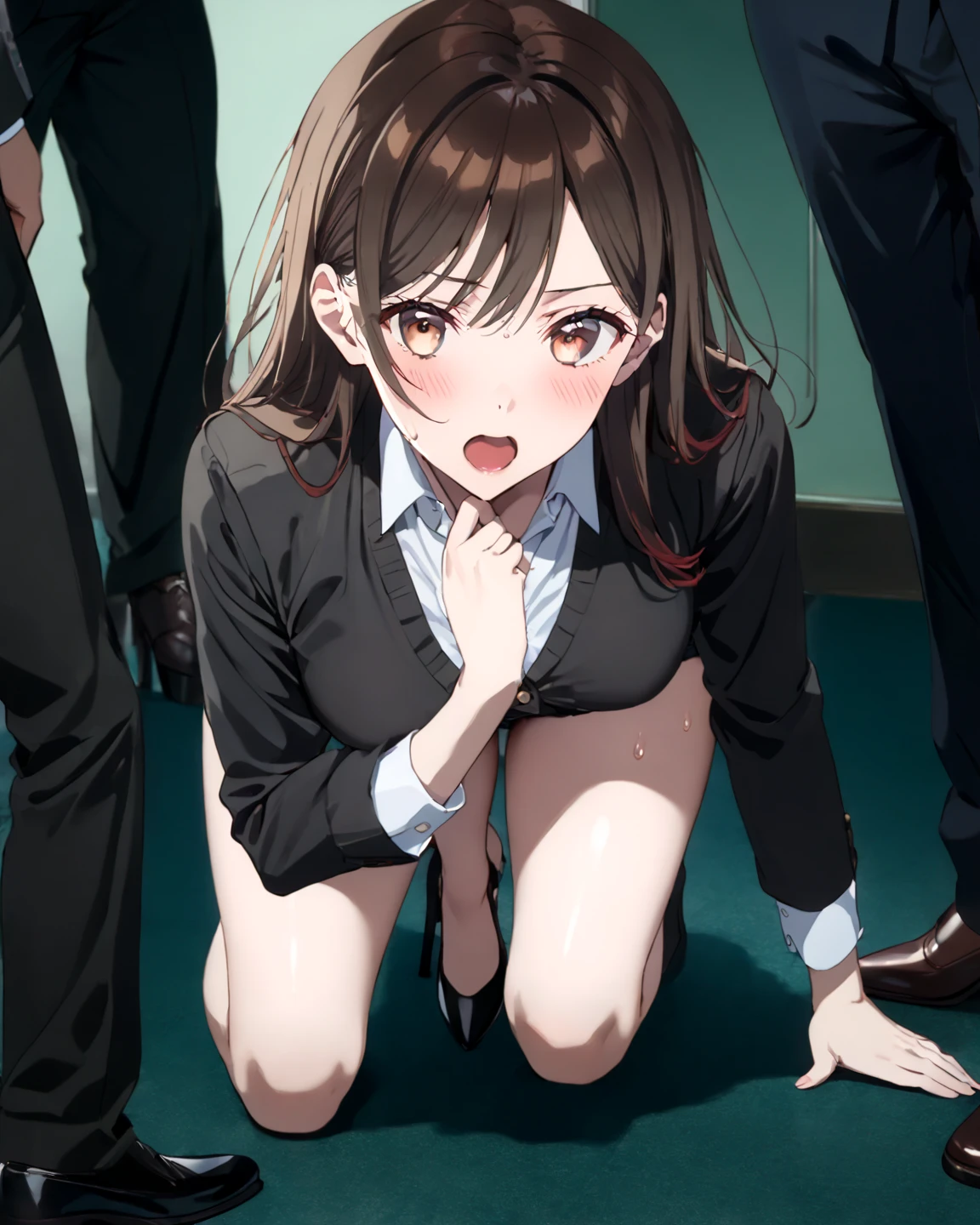 ((fellatio)),(((1 boy))),(((penis))),((((full body shot)))),((cum in pussy)),(((((gangbang, 3boys))))),((((((vaginal)))))),(((((((sex))))))),((((front)))),((((((penis)))))),(masterpiece:1.2), highest quality, ((Thin legs)),((((High resolution)))), unity 8k wallpaper, (shape:0.8), Highly detailed face, Perfect lighting, Extremely detailed CG,((Completely naked)),((On the bed)),(((crowd))),Big Breasts,No underwear、No bra、(((Black long boots)))、(((Pointed Toe)))、(((Stiletto heels)))、choker,(happy),(short hair),(No bra),(No underwear),(((grabbing another's breast))),(1 boy),(((((looking at viewer))))),((From the back)),(((all fours))),(orgasm)